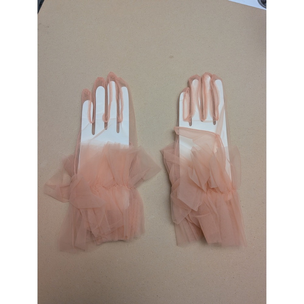 Pink Sheer Tulle Ruffle Cuff Formal Gloves Coquette Balletcore Bridal Wedding